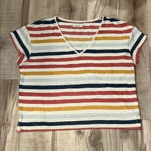 Madewell multicolor rainbow stripe split hem v neck tee size large